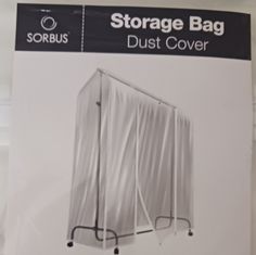 an advertisement for the storage bag dust cover is shown in front of a white background