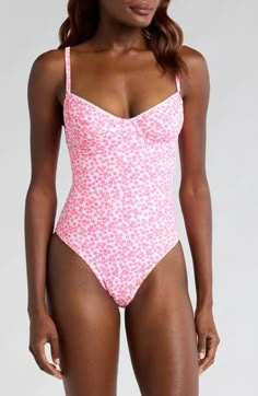 Take a dip in this printed one-piece swimsuit styled with supportive underwire cups and adjustable straps for a personalized fit. Adjustable straps Cheeky back coverage Lined 84% recycled polyester, 16% elastane Hand wash, dry flat Imported Modest Bathing Suit, Swimwear Aesthetic, Fashion Design Classes, Beach Therapy, Bathing Suits One Piece, Fits Aesthetic