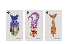 three bookmarks with different types of fish and sea creatures on them, each containing an individual's head