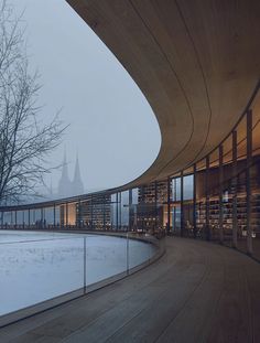 a building that is next to a snowy field