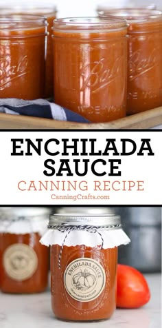 enchilada sauce in mason jars on a cutting board