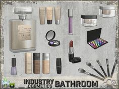 an assortment of cosmetics and beauty products displayed on a table with the caption industry bathroom