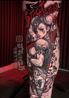 Street Fighter video game tattoo design with Chun-Li