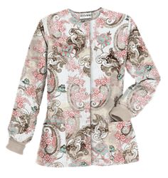 UA Vintage Paisley Petunia Warm Up Scrub Jacket Style # PC82VPE  #uniformadvantage #uascrubs #adayinscrubs #scrubs #printscrubs #scrubjacket Nursing Jackets, Pink Scrubs, Work Uniform, Scrub Jackets, Vintage Paisley