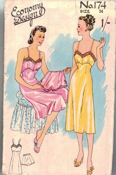 an old fashion sewing pattern with two women in dresses