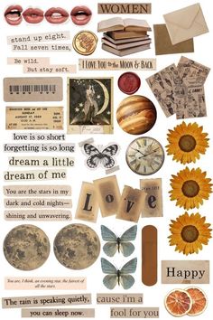 a collage of different types of papers and magnets on a white background with words that read, i love you to the moon and back