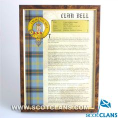 a framed letter from the clan bell, with an image of a man on it