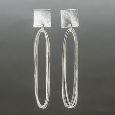 Square Paperclip Earrings by Jackie Jordan (Silver Earrings) | Artful Home Paperclip Earrings, Modern Silver Earrings, Kinetic Jewelry, Simple Silver Earrings, Architectural Jewelry, Metal Jewelry Making, Silversmith Jewellery, Hammered Jewelry, Handmade Silver Jewellery