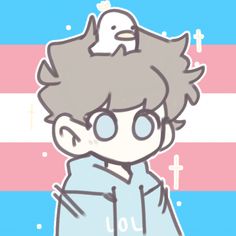 a drawing of a boy with a bird on his head