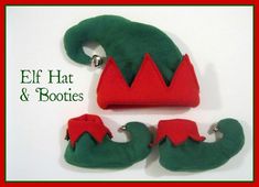 an elf hat and booties made out of felt