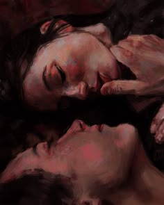 a painting of two people laying next to each other