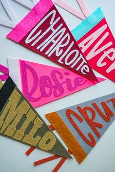 there are many pennants that have words on them