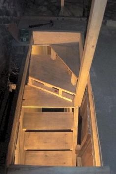 the stairs are made out of wooden boards