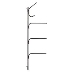 a black metal coat rack with three hooks