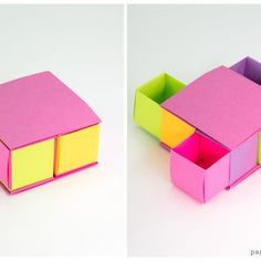 two different views of an origami box with one open and the other closed