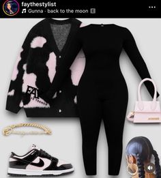 Movies Outfit Black Woman, Shein Black Women Outfits, Outfit Ideas With Heels, Casual Baddie Outfits, Cardigan Outfit Black, Shein Outfits Fall, Outfit Ideas Birthday, Jumpsuit Ideas, Outfit Ideas For Black Women