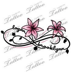 a tattoo design with two pink flowers on it