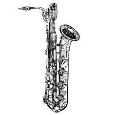 a drawing of a saxophone on a white background