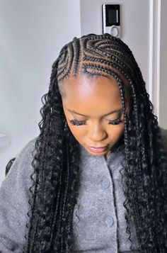 Braids With Curly Weave, Half Cornrows Half Curly Weave, Different Braided Hairstyles, Weave Ideas, Half Cornrows, Black Kids Braids Hairstyles, Cornrows Braids For Black Women, Lemonade Braids