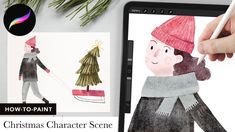 someone is drawing a christmas scene on their tablet screen with the text how - to - paint