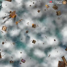 an animated image of many objects floating in the air