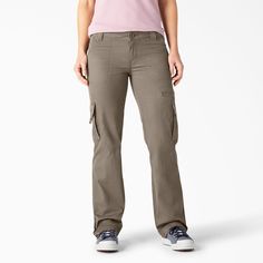 A modern update on a timeless workwear staple, these Dickies Women's Relaxed Fit Cargo Pants take inspiration from the classic, military style, fit for all-day comfort and durable enough to endure any project or worksite. Featuring a soft fabric in 100% brushed cotton, they have a contour waistband that ensures a perfect fit, so there are no gaps at the back when you're making moves. Dickies Work Pants, Straight Cargo Pants, Women's Cargo Pants, Straight Leg Cargo Pants, Fit Cargo Pants, Work Pants Women, Military Pants, Pant Women, Dickies Women