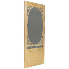 a wooden door with a mirror on it