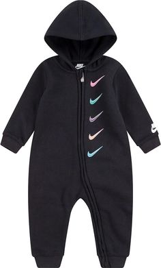 Nike Infant Girls Full Zip Hooded Coverall Hoods up for happy babies! The Nike Hooded Coverall keeps your little girls swaddled in stylish comfort. Made with soft and cozy fleece fabric, this coverall is perfect for outdoor escapades with you, or naptime in the crib. Finished with a metallic Futura logo on the chest, the Nike Hooded Coverall is a stylish and versatile addition to your little girls’ rotation. Hood and raglan sleeves provide coverage and comfort. Full-length zipper enables a snug fit and easy changing. Stretchy cuffs ensure a locked-in feel. 60% cotton/40% polyester Constructed with warm suede fleece Machine Wash Infant Girls, Kids Boxing, Tag Sale, Happy Baby, Baby & Toddler Clothing, Fleece Fabric, Raglan Sleeve, Baby Accessories, 6 Months