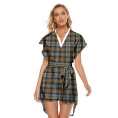 Gordon Weathered Tartan Plaid Stand-up Collar Casual Dress With Belt Dresses With Belts Casual, Tartan Clothing, Blue Tartan, Tartan Dress, Dress With Belt, Scottish Tartans, Modern Dress, Tartan Plaid, Cropped Hoodie