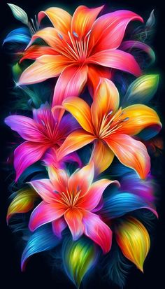 colorful flowers on a black background