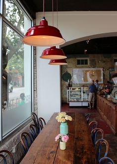 Porcelain Cherry Red Bomber Pendant Light from Barn Light Electric, cafe dining table lighting Red Pendant Light, Porcelain Pendant Light, Restaurant Pendant Light, Red Dining Room, Barn Light Electric, Simpler Times, Rustic Wall Sconces, Barn Light, Dinette Sets