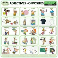 an english worksheet showing the different types of opposites and opposites words