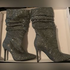 Jessica Simpson Layzer Slouchy Rhinestone Boots. Size 6.5, New, Never Worn! Grey! Rhinestone Boots, Shoes Closet, Stiletto Boots, Jessica Simpson Shoes, Shoe Closet, Closet Design, Shoes Heels Boots, Jessica Simpson, Shoes Women Heels