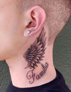 a man with a tattoo on his neck has the word i amul written in cursive letters