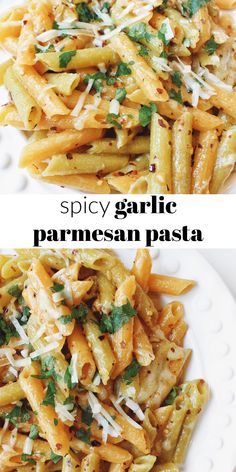 two plates filled with pasta covered in parmesan cheese