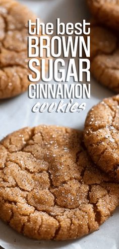 the best brown sugar cinnamon cookies on a white plate with text overlay that reads, the best brown sugar cinnamon cookies