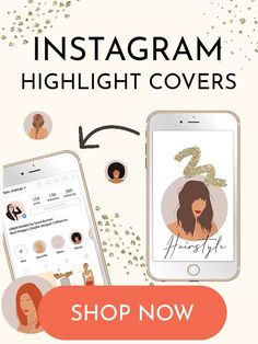 an instagram cover with the text instagram highlight covers on it and two women's faces