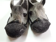 "UNISEX MODEL Felted slippers Handmade House shoes. Women slippers Women shoes Gray HORSES Handmade slippers Woolen clogs Gift for her Traditional felt Felted shoes specially for you! House shoes. Absolutely ECO, natural, hand felted slippers from wool. Slippers are made using only water and soap. Made in accordance with my own design - cute, simple and functional. I recommend them for year round wear, because they are great for keeping your feet warm indoors. Really cute, warm, strong and silen Tovad Ull, Handmade Slippers, Felt Shoes, Funny Horses, Grey Horse, Felt Dogs, Felt Baby, Felted Slippers, Wool Slippers