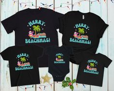 Beach Christmas Tshirt Ideas, Family Matching Holiday Tops With Letter Print, Family Matching Letter Print Holiday Tops, Holiday Crew Neck Tops For Beach Season, Crew Neck Tops For Beach Season Holiday, Holiday Beach Tops With Letter Print, Family Matching Cotton Tops For Beach Season, Letter Print Tops For Beach Holiday, Fun Beach Season Holiday Tops