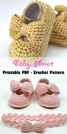 crocheted baby booties are shown in three different colors and sizes, with the words printable df - baby gift