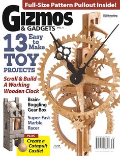 a magazine cover with a clock made out of wood and gears on it's front