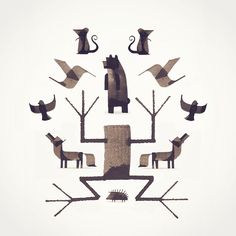 an image of animals and birds in the shape of a tree