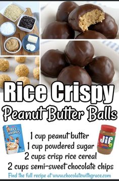 the recipe for rice crispy peanut butter balls is shown