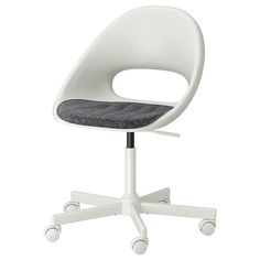 an office chair with wheels and a seat cushion on the back, viewed from the front