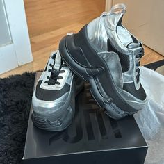 This Is A Brand New Pair Of Silver Platform Sneakers Made Custom Through Farfetch. Never Been Used, Stayed In The Box. Size 38. Super Fashionable- Ordered Them For A Music Video But Never Used. Swear Shoes, 38 Super, Silver Platforms, Shoes Air, Platform Sneakers, Music Video, Music Videos, Women Shoes, Brand New