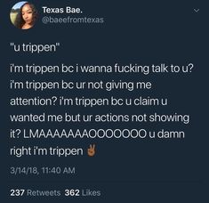 the tweet on twitter is telling people to stop talking about their tripping