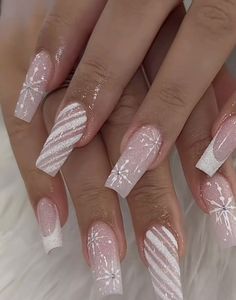 #nails #nailsinspo #cute #cutenails Gel X Nails Winter Design, Winter Nails Glitter White, Christmas Nails Overlay, Nail Idea Christmas, Milky White Christmas Nails Design, Nail Inspo Acrylic Winter, Winter Nails Pink And White, Off White Christmas Nails, Winter Gel X Nail Designs