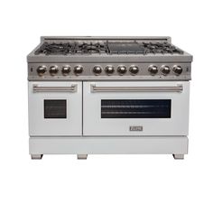 a white stove top oven with two burners