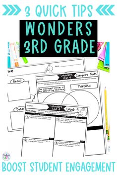 the wonders 3rd grade student engagement worksheet is shown with text that says wonder 3rd grade