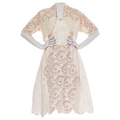 1950S Off White Strapless Dress Made From Victorian Hand Embroidered Cotton Eyelet Lace With Matching Bolero Victorian Hand, 1950s Outfits, White Strapless Dress, Eyelet Lace, Cotton Dresses, Dress Making, Day Dresses, Hand Embroidered, Strapless Dress